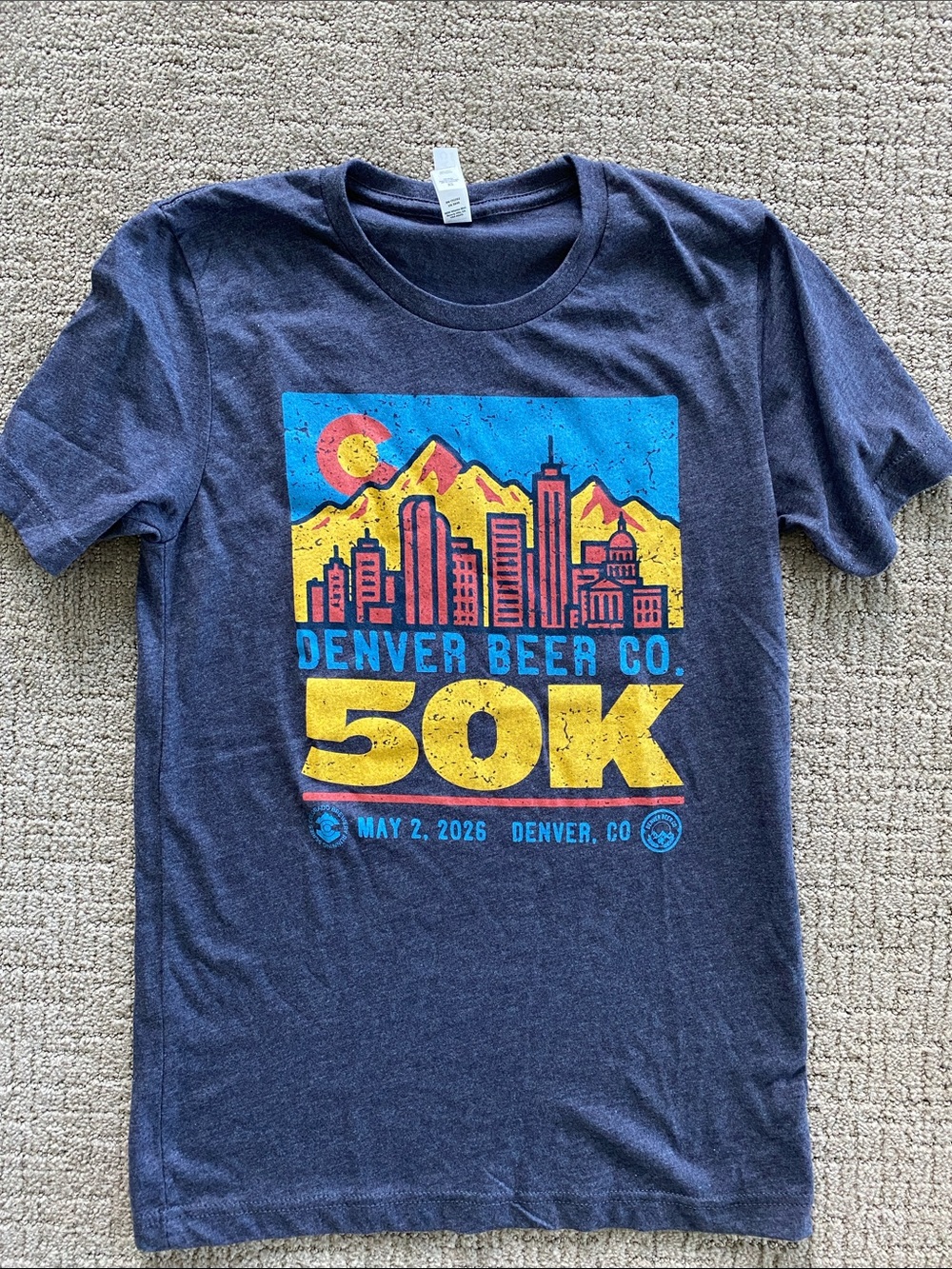 Bella Canvas Navy Tee with Yellow, Blue and Red Skyline Graphic
